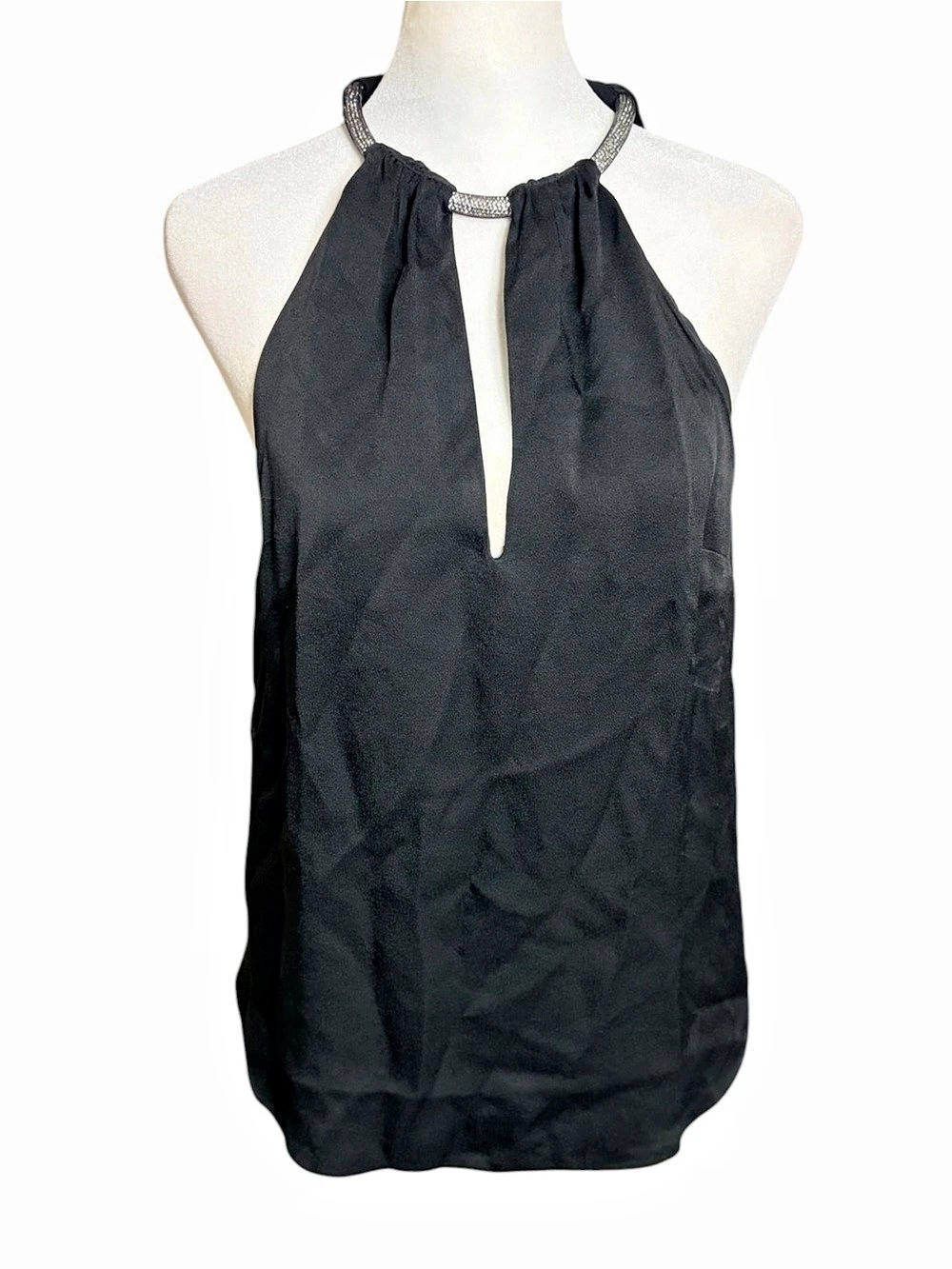Veronica Beard Kusumi Top Black Embellished Halter Top Size 2 NWT